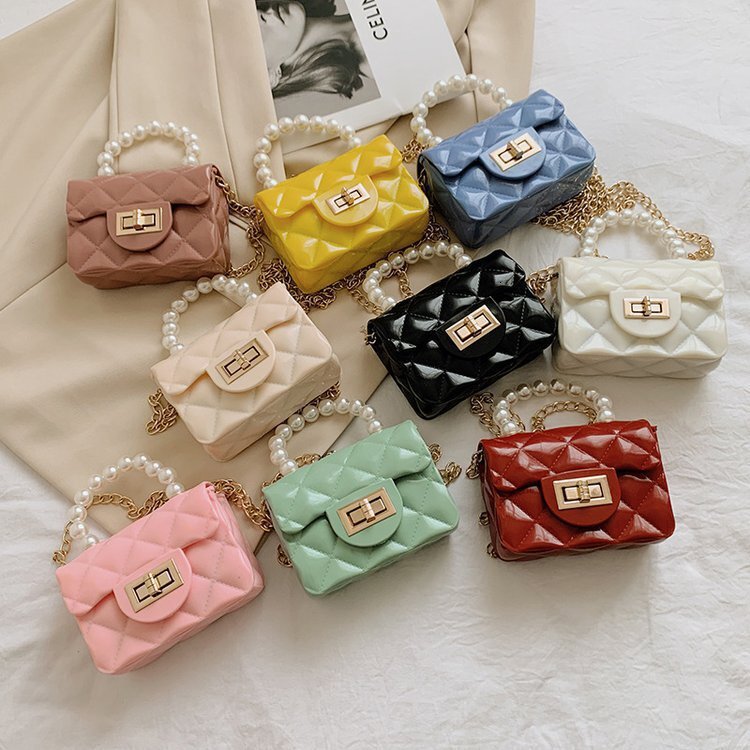 Children's 2024 New Mini Jelly gge Small Fragrant Pearl Handheld Single Cross Shoulder Chain Bag F3.5-08.21