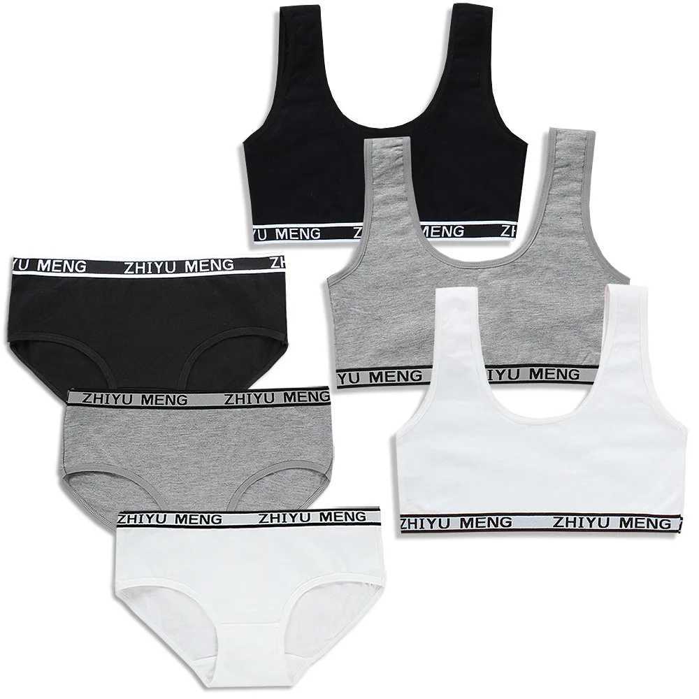 Teenagers Girls Lingerie Cotton Underwear Sets Kids Young Girls Training Bras Puberty Students Bra Vest Brassiere Panties Y240821