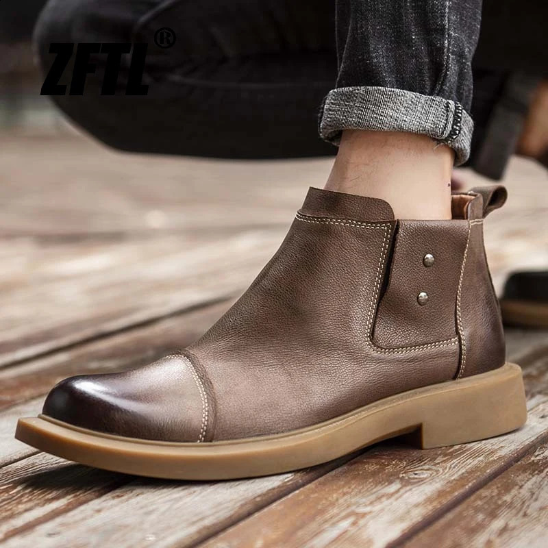 ZFTL mens Chelsea boots ankle boots retro leather mens casual basic boots English desert boots mens skate boots 240821