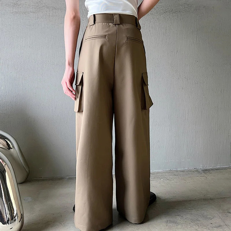 IEFB Mens Casual Wide Leg Trousers Korean Style High Waist Metal Piece Pocket Decoration Fashionable Pants 9A2104 240820