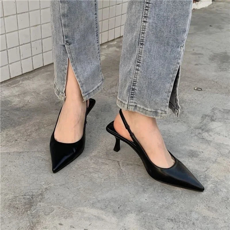 Pointed Toe Women Sandals 2024 Arrivals Black White Silver Summer Dress Shoes Thin High Heels Elastic Band Ladies 240819