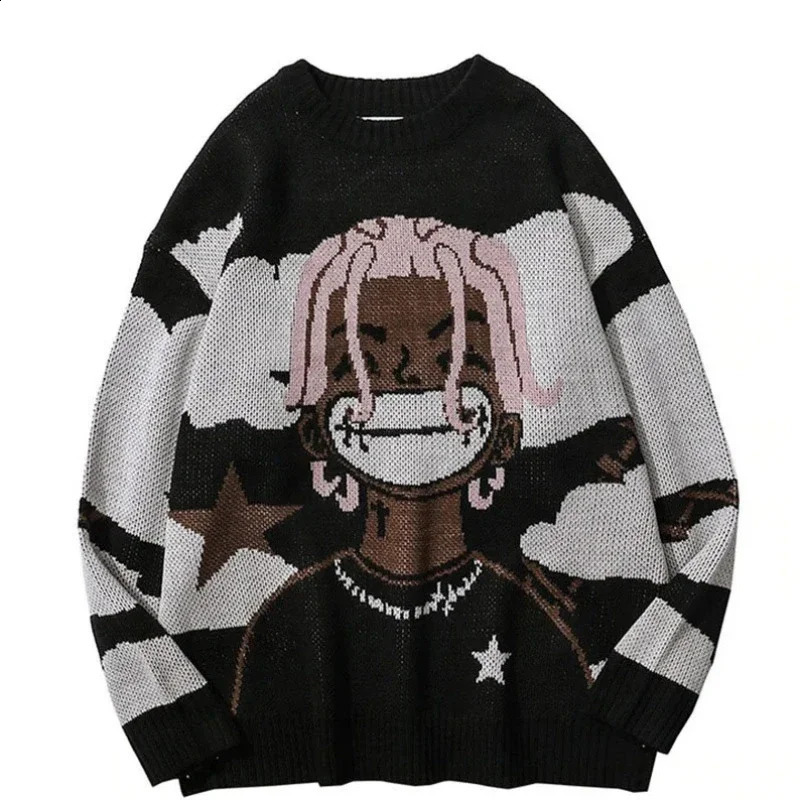 High Street Knitted Sweater Men Van Gogh Graffiti Print Sweaters Cotton Harajuku Loose Padded Pullover Women Streetwear Autumn 240821