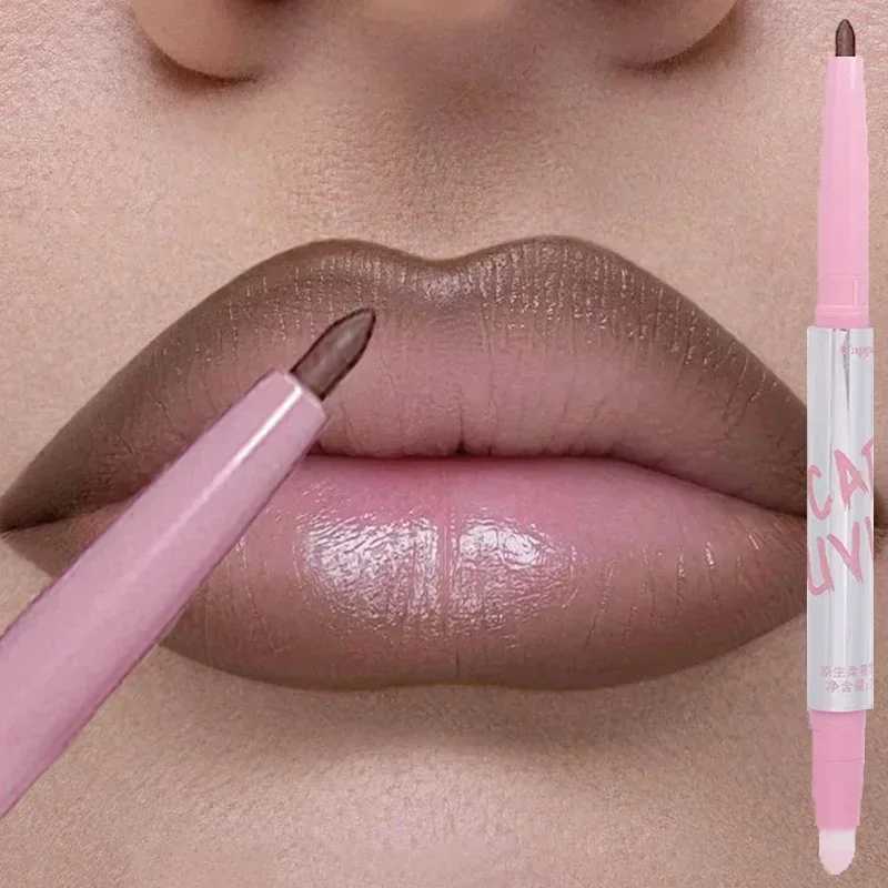 Double-end Matte Contouring Lip Liner Pen Long Last Smooth Non-stick Cup Moisturising Lipstick Pencil with Brush Beauty CosmeticXJ241209