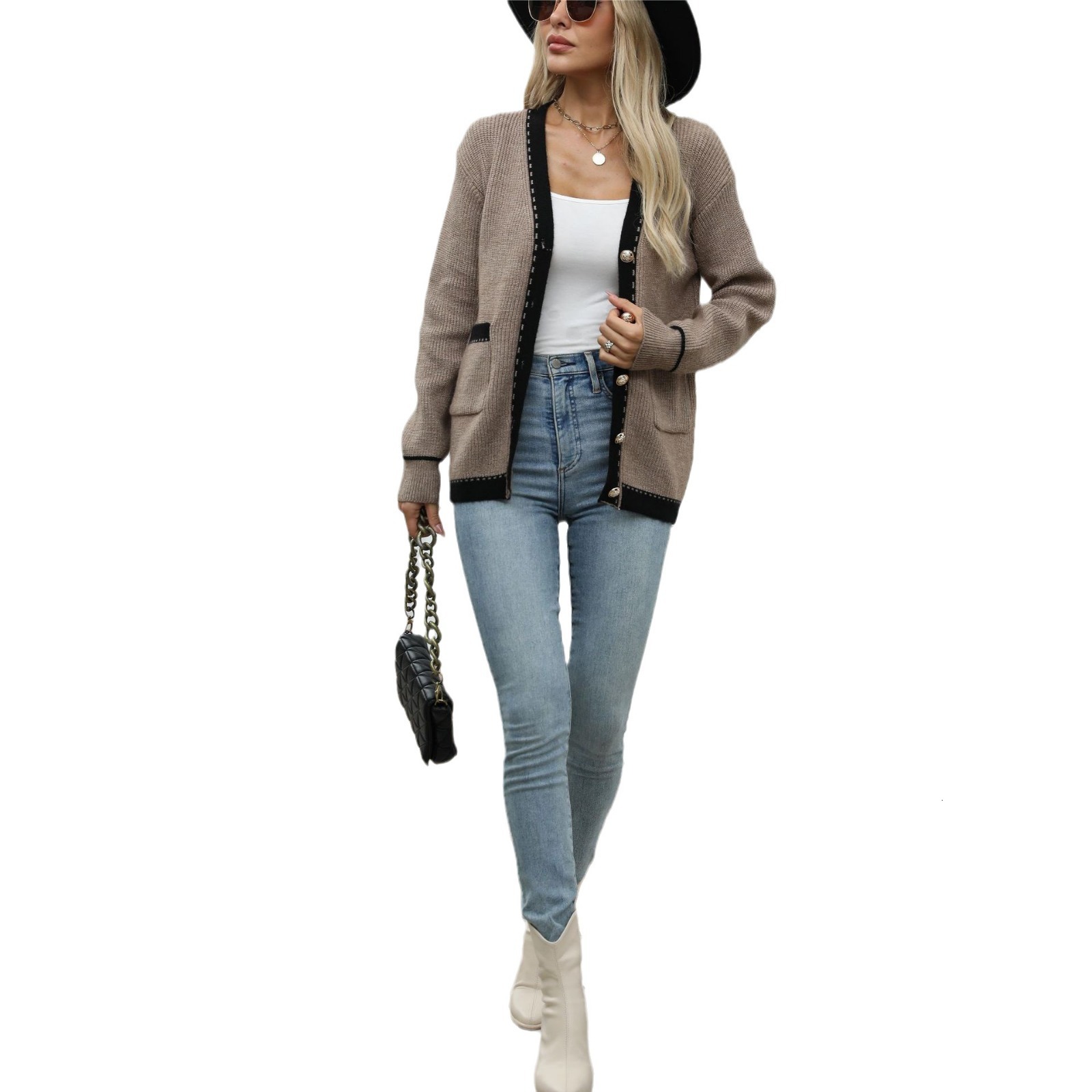 Knitted sweater women's 2024 autumn and winter new product lazy style fashionable casual knitted long sleeved cardigan jacket