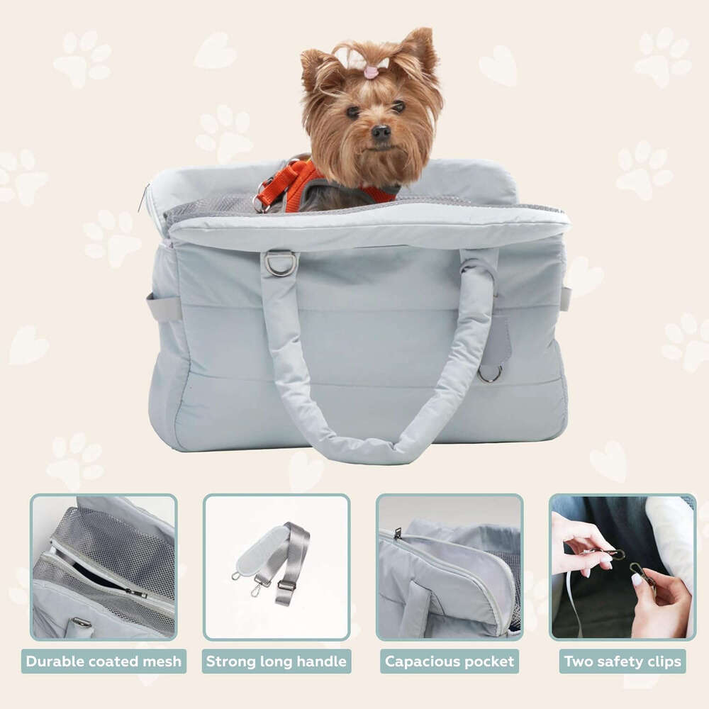 Symphony Pet Carrier Soft-Sided Cat And Small Dog Travel Bag In Light Blue - Washable Portable With Storage Pocket Easy Car Seat Installation, For Pet
