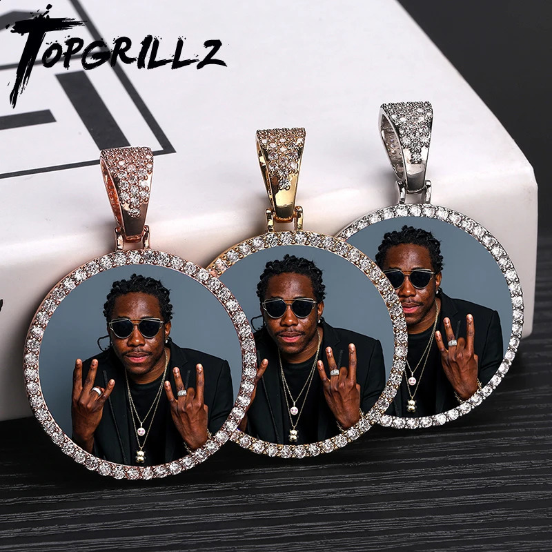 Customized po memory medal solid pendant necklace with tennis chain hip-hop jewelry personalized cubic zirconia chain gift 240808
