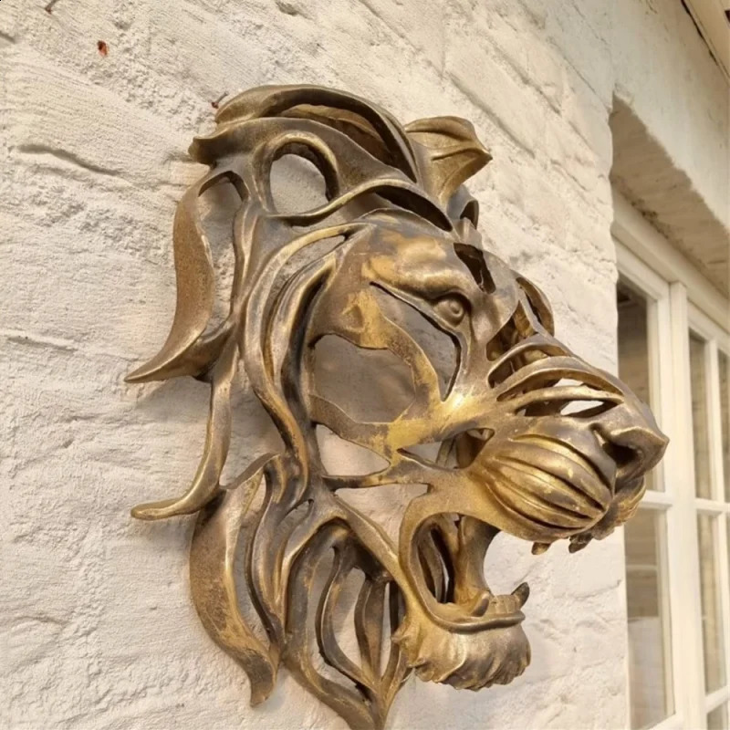 Rare Find-Large Lion Head Wall Mounted Art Sculpture Gold Resin Lion Head Art Wall Decor Art Lion Head Wall Hanging 240821