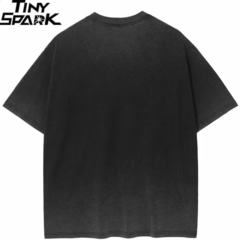 Hip Hop Streetwear Men TShirt Oversized Burning Skull Vintage Graphic T Shirt Cotton Washed Black Tshirt Unisex Tops Tees 240821