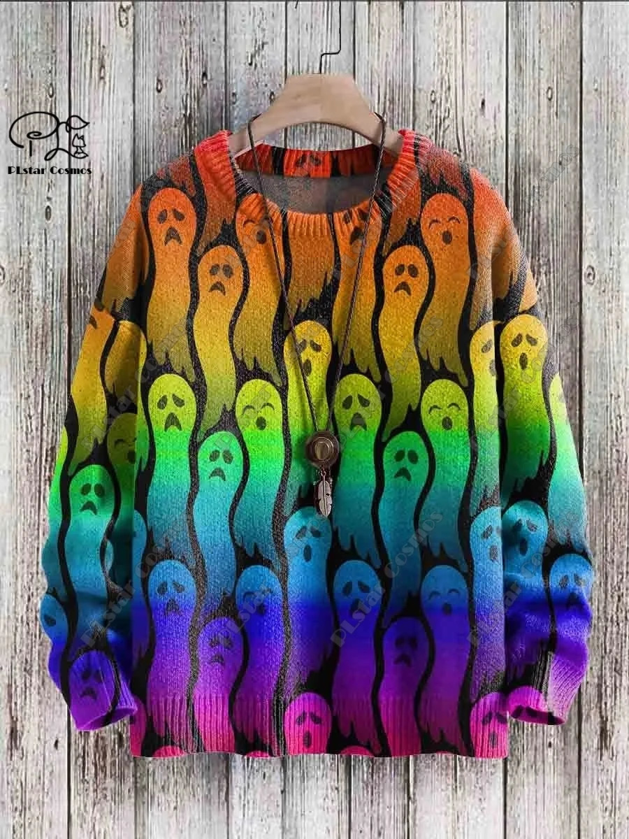 3D printed Halloween series scary ghost pattern ugly sweater street casual winter sweater warm product W-2 240821