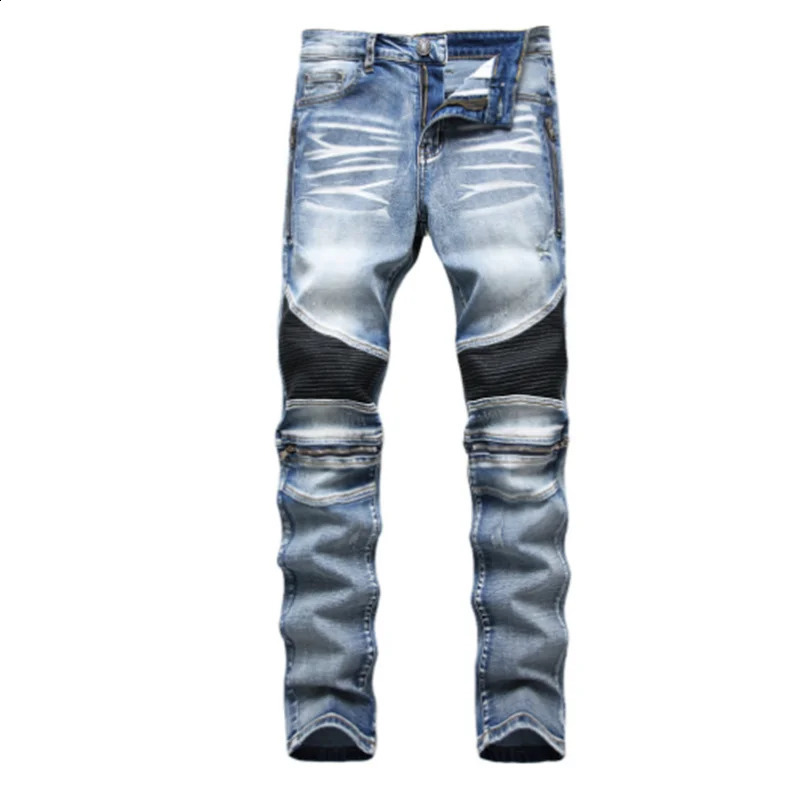 Embroidered Floral Tiger Bird Print n Mens Ripped Jeans Slim Fit Blue Straight Biker Trousers Asian Size 28-40 240821