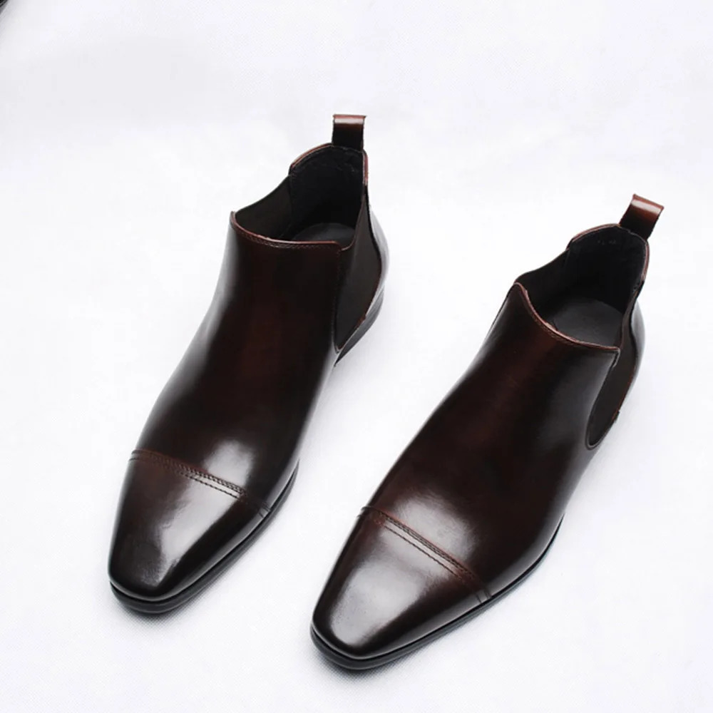 Sipriks mens Chelsea boots leather square mens denim dress boots hat sole dark brown European 44 church shoes 240821