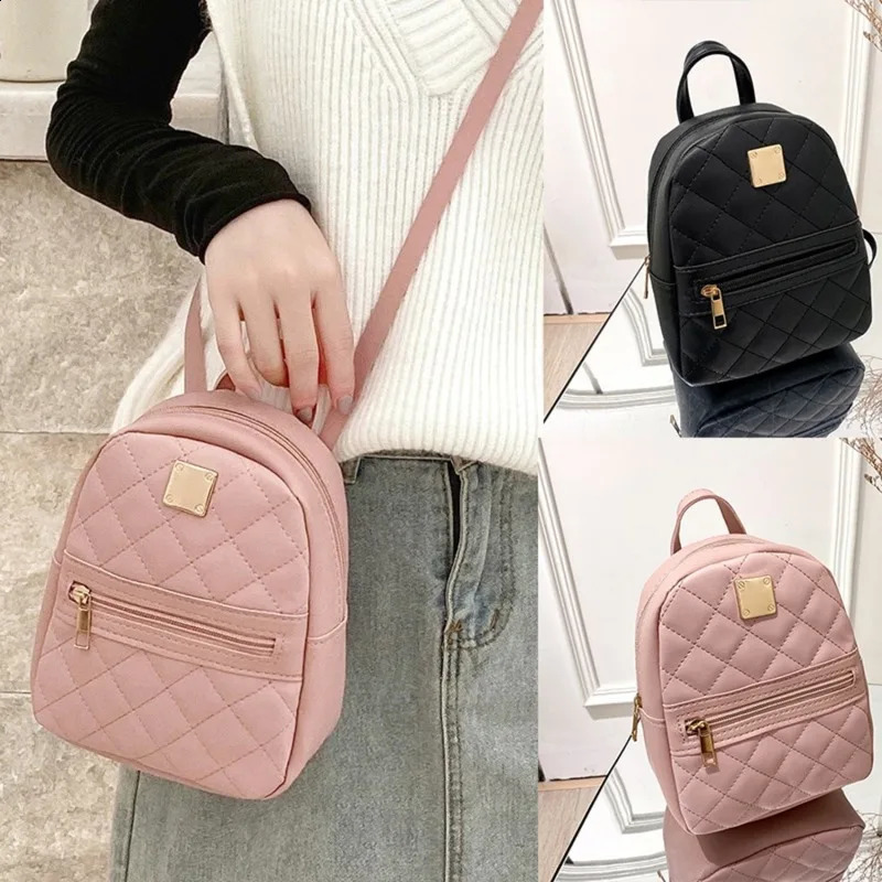 Mini Quilted Zipper Backpack Womens Fashion Faux Leather For Work School 787669315 Inch 240821