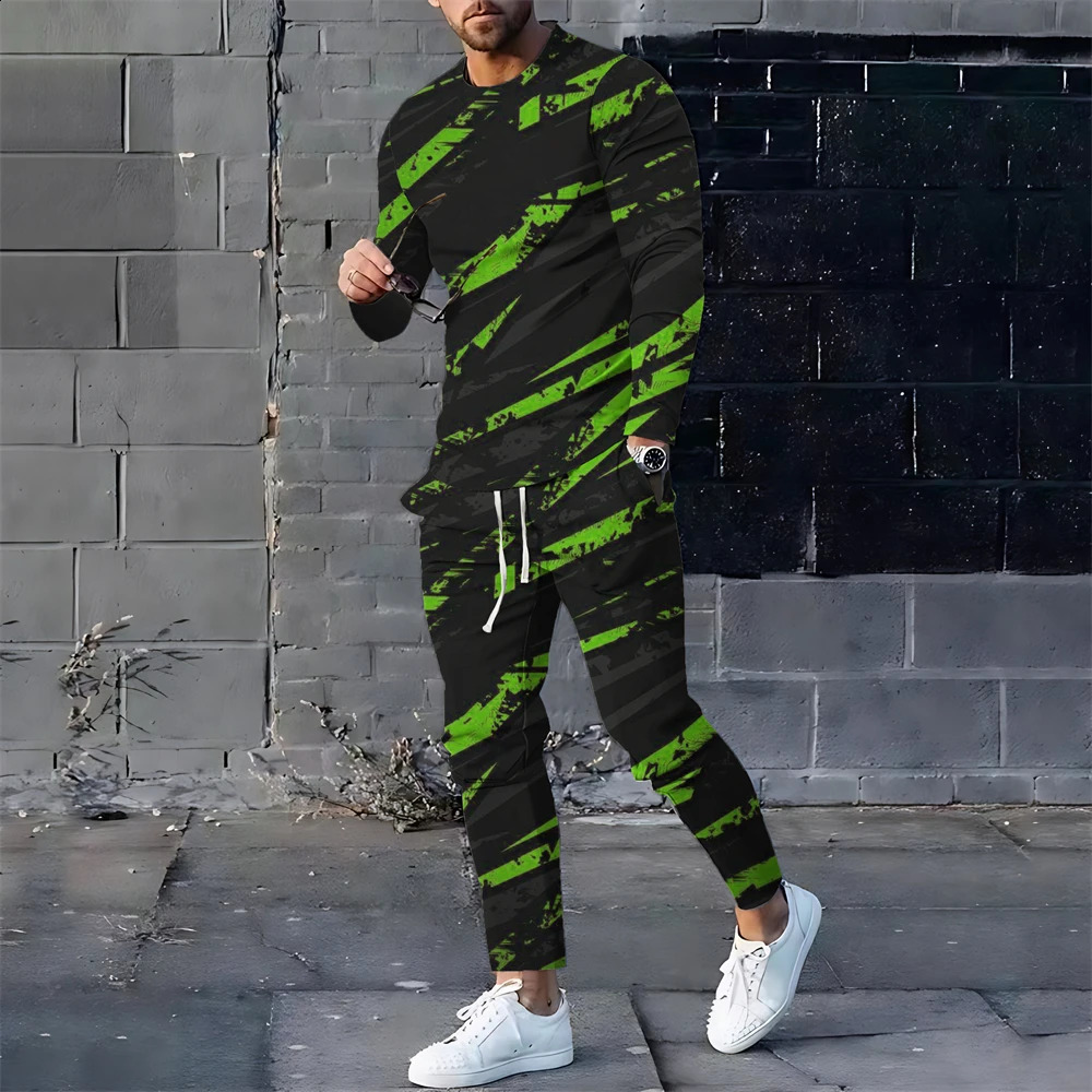 Summer Tracksuit Men Set Two Pcs Sports Jogger Suit 3d Printing Casual Mens Clothing Sets Outfits Long Sleeves Clothes For Men 240821
