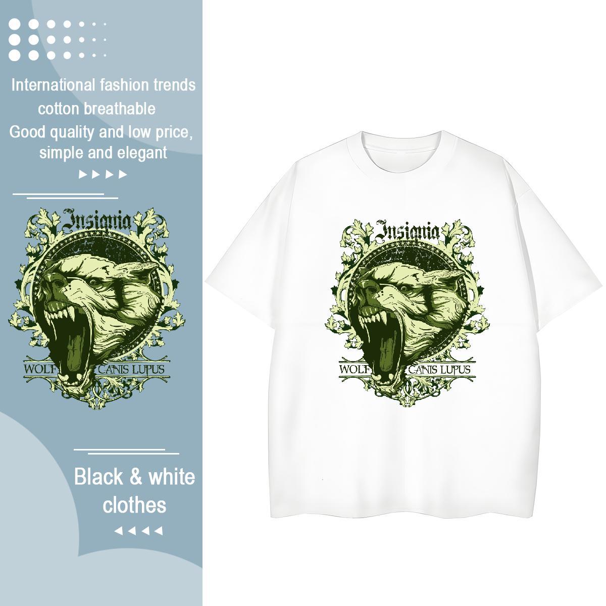 Classic T Shirts Women Crew Neck 100% Cotton 230g Unisex Tshirts Floral Print lion Spring Summer Popular Tops Tees