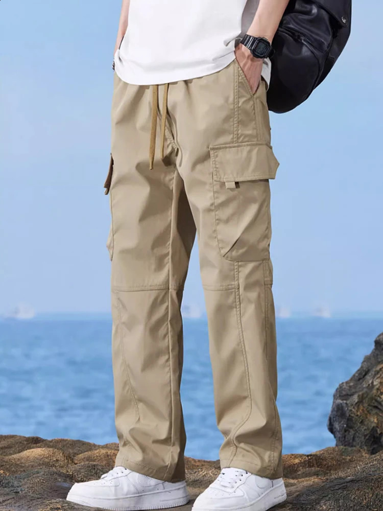 NStyle retro covers mens spring and summer loose multi pocket straight leg daily lazy suspender casual pants 240821