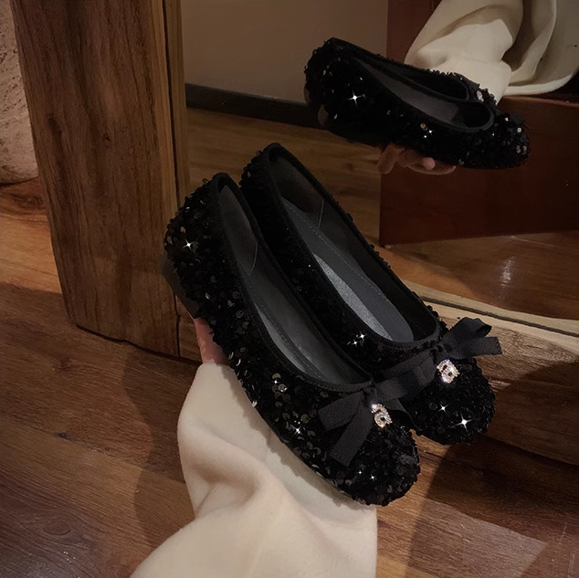 Ddmysports Welfare Fund Grape Mom S Same Shallow Mouth Sparkling Bead Butterfly Style Elegant One Step Single Shoes Women New OUTDOOR