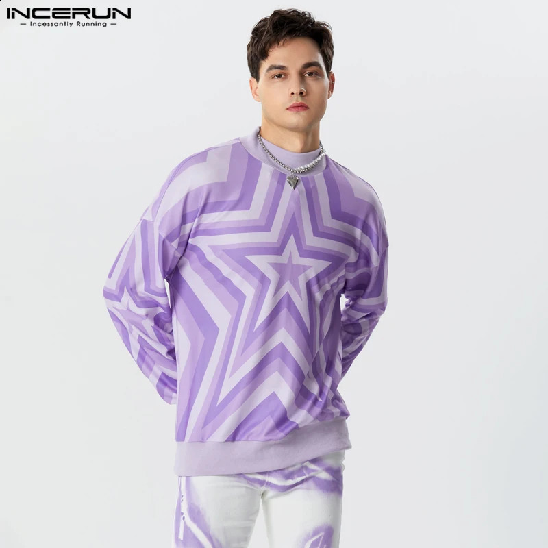 Fashion Handsome Mens Tops INCERUN Gradient Star Printed Pullover Casual High Neck Pullover Long Sleeved Sweater S-5XL 240821