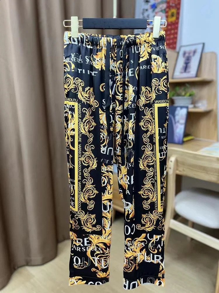 Fashion Printed Two Piece Set Mens Collar Button Long Sleeve Shirt and Straight Pants Summer Casual Clothing 240820