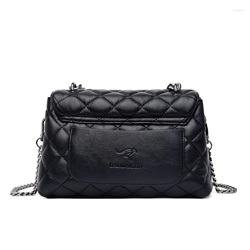Bag Korean Fashion Rhombic Chain Women's Straddle Shoulder Broadcast Taschen Women Messenger Bags Leather Handbags Black
