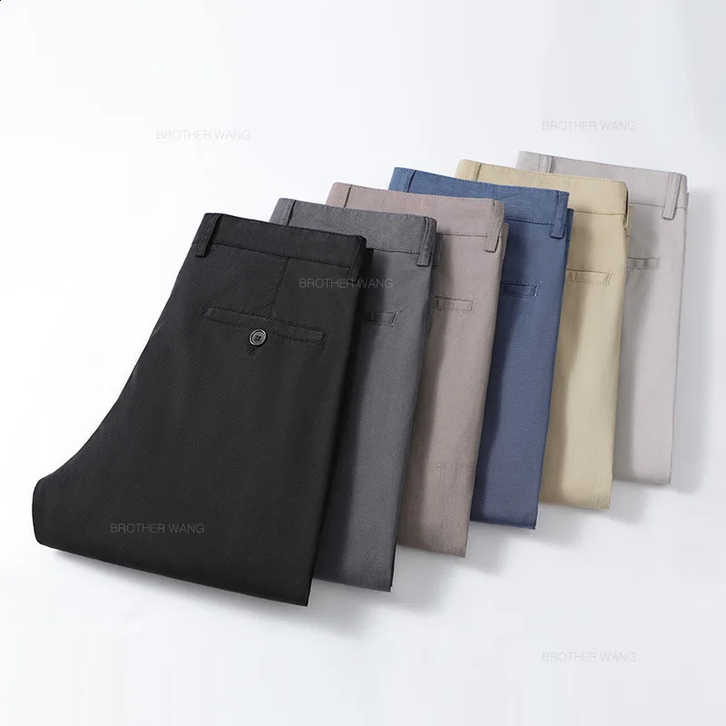 Summer Ultra-thin Mens Ice Silk Casual Pants Soft Comfortable Solid Color Elastic Business Straight Trousers Biege Khaki 240820