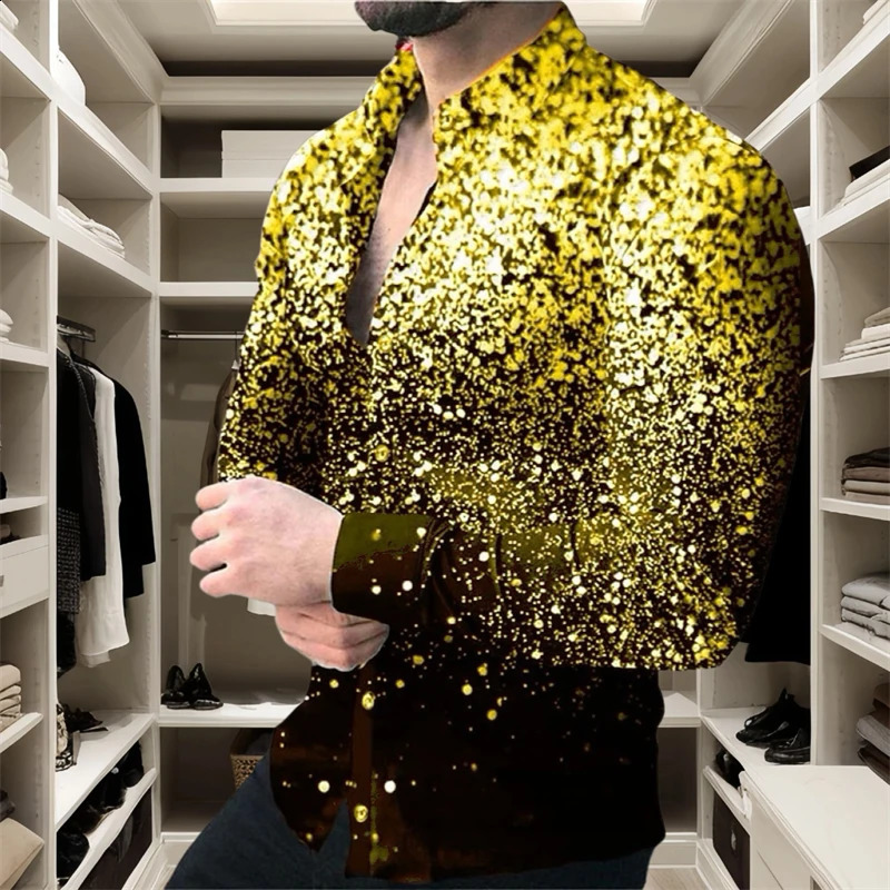 8-color 2024 explosion spring 3D printing mens fashionable casual long sleeved plus collar shirt soft fabric 240821