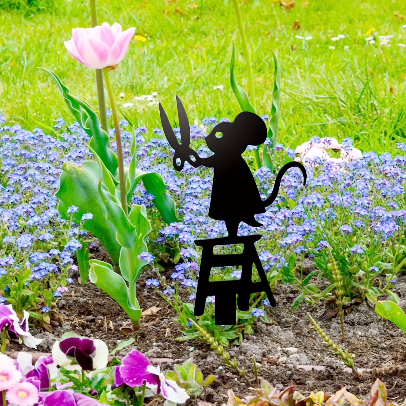 Metal Mouse Garden Statue Black Mouse Silhouette Funny Mouse Planter Decoration Mouse Flower Decor Outdoor Statue