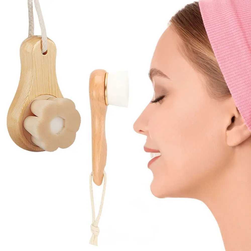1Pc Wooden Long Handle Facial Cleansing Brush Exfoliating Brush Bamboo Hair Facial Cleansing Massage Face Care Brush Y240821