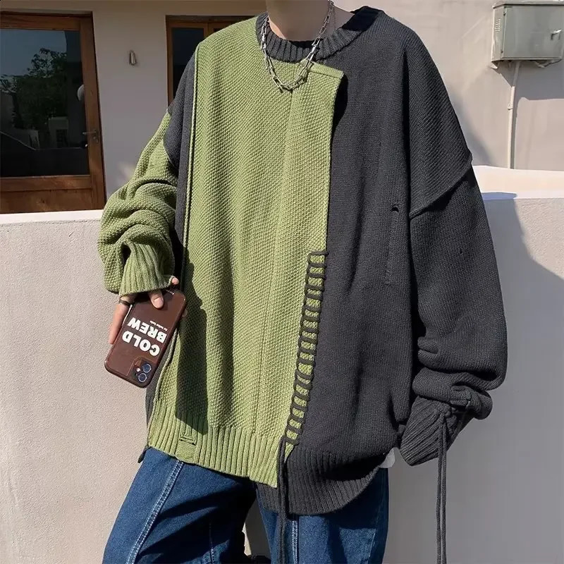 Retro American colored zipper sweater mens autumnwinter niche n sensual style knitted top 240821