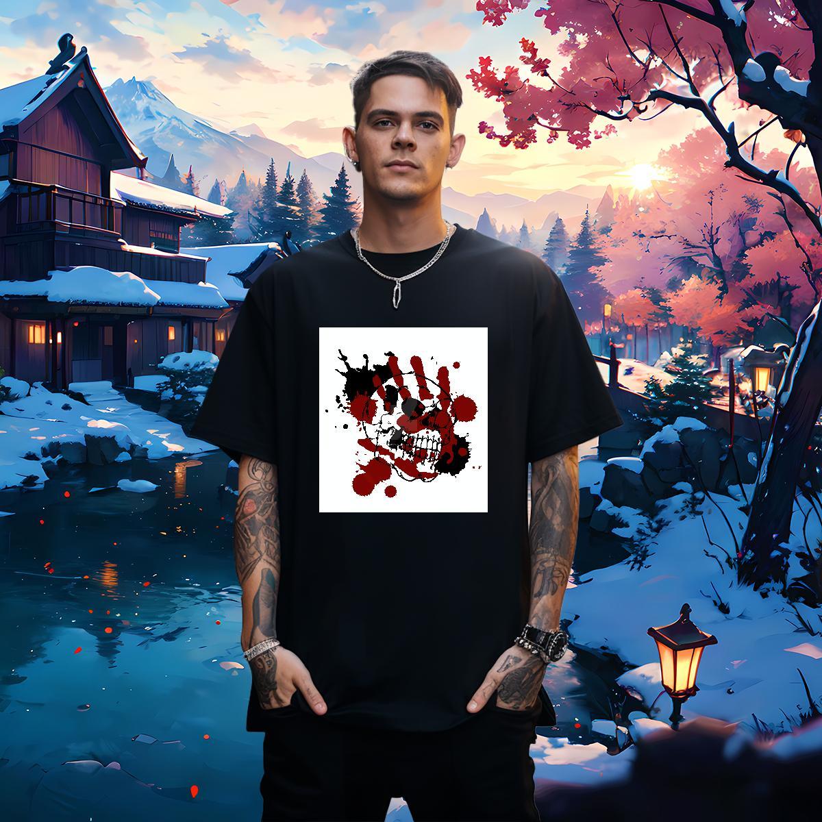 2024 New scary Men Tshirts 230g Cotton T-Shirts for Men Oversized 3XL 4XL Summer Casual Crew Neck Brand Tops