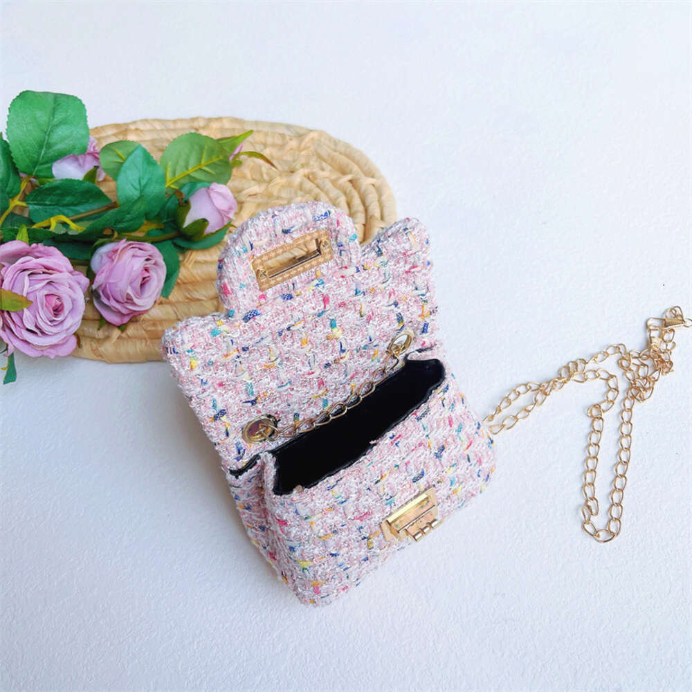 Girls' chain small fragrance style children's solid color mini bag, Korean version versatile single shoulder diagonal cross thick thread acc