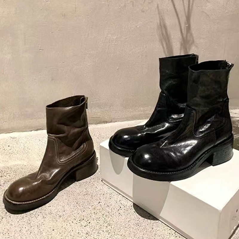 Ddmysports Grape Mom Same Style Autumn Winter New Martin Thick Eel Back Zipper Cm Orse Leather Short Boots For Women OUTDOOR