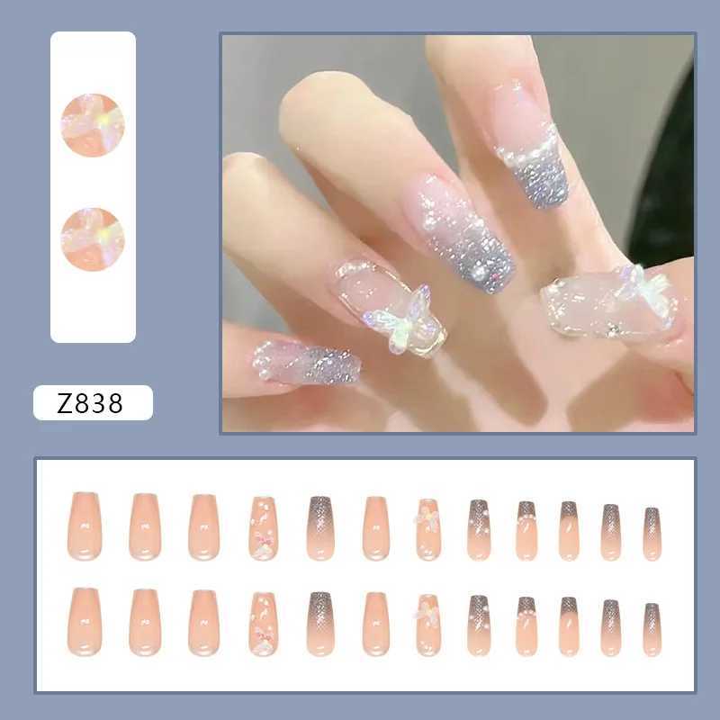24Pcs Press on Nails Long with Designs Pink Rhinestones False Fake Nails Press On Coffin Artificial Nails for Women Stick onXJ241025