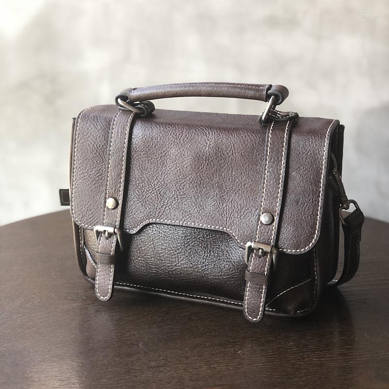 Free Shipping Bag Vintage Messenger With Plaster Skin Texture Niche Handmade Cowhide Small Square Women's All-match Genuine Leather Handbag Cross