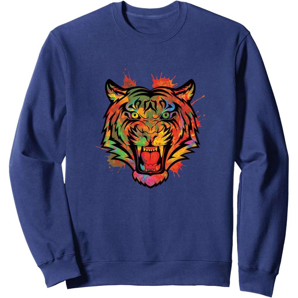 Long Sleeve Shirts for Men sweatshirt Tiger Face Design Colourful Fierce Animal Lover Gift Sweatshirt T shirt Tee Streetwear Casual tops clothes