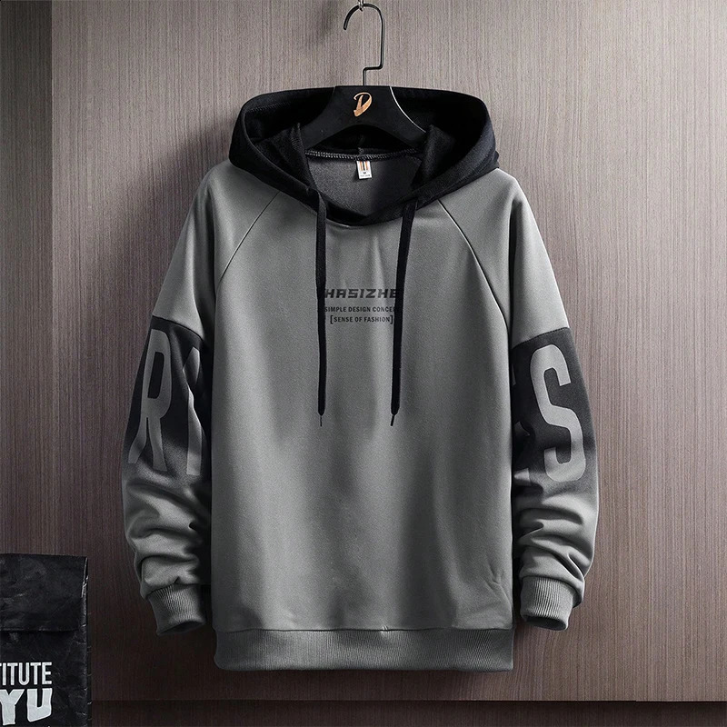 Mens FallWinter Casual And Versatile Contrast Monogram Print Long Sleeve Hooded Sweatshirt 240821