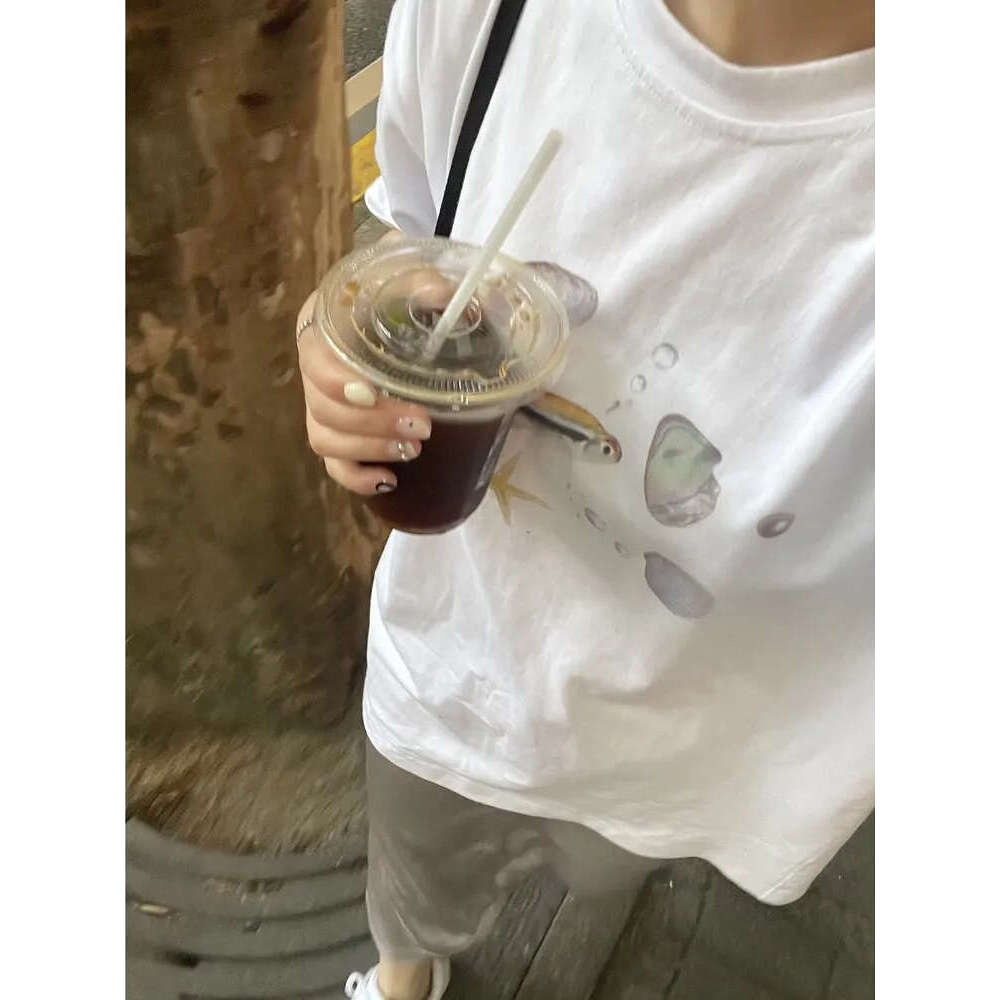 Fashion Korean Men T-shirt Animal Printed Short Sleeve Japanese Grunge Tee Fairycore Graphic Summer T Shirts Vintage