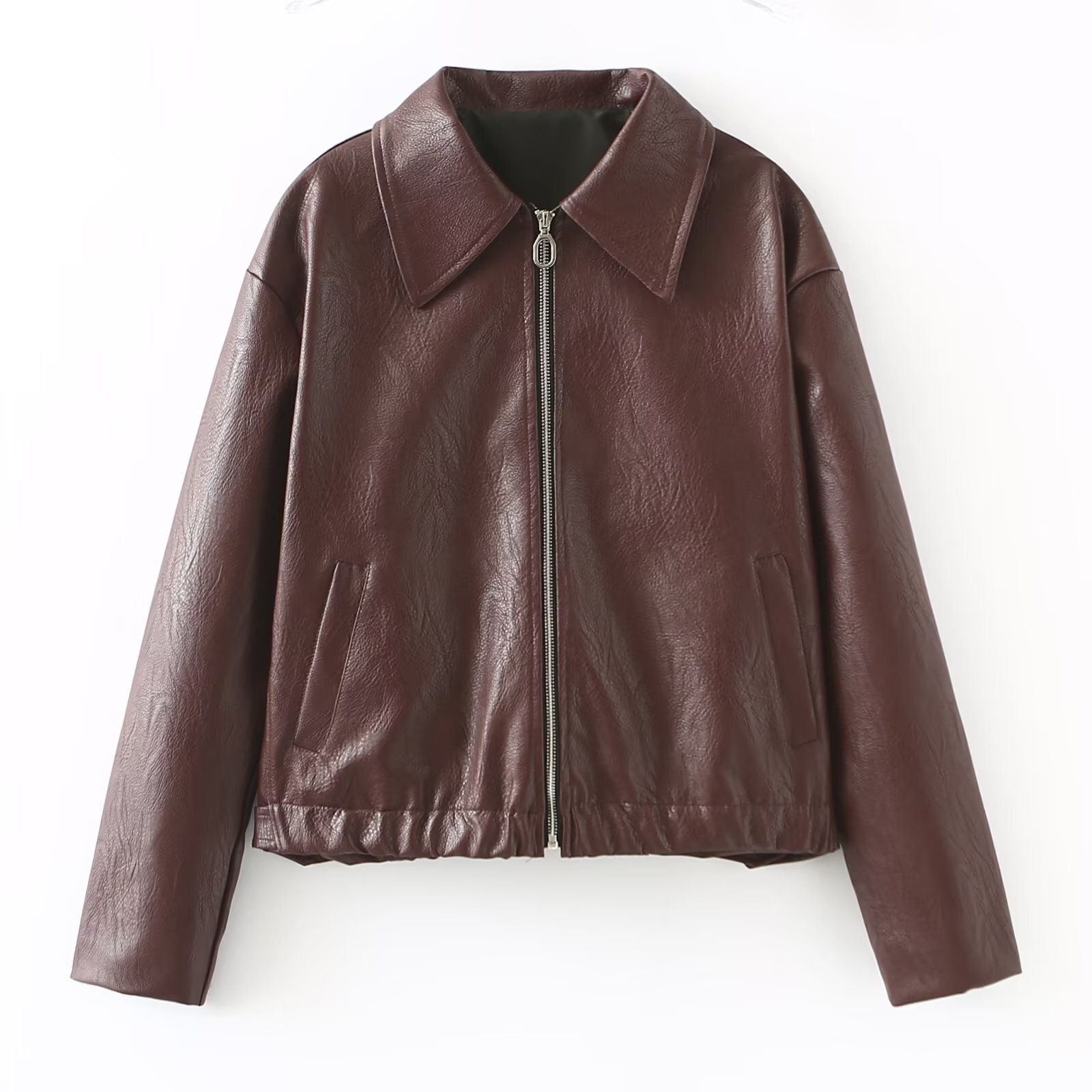 23218 lapel zipper American casual leather jacket, women's coat