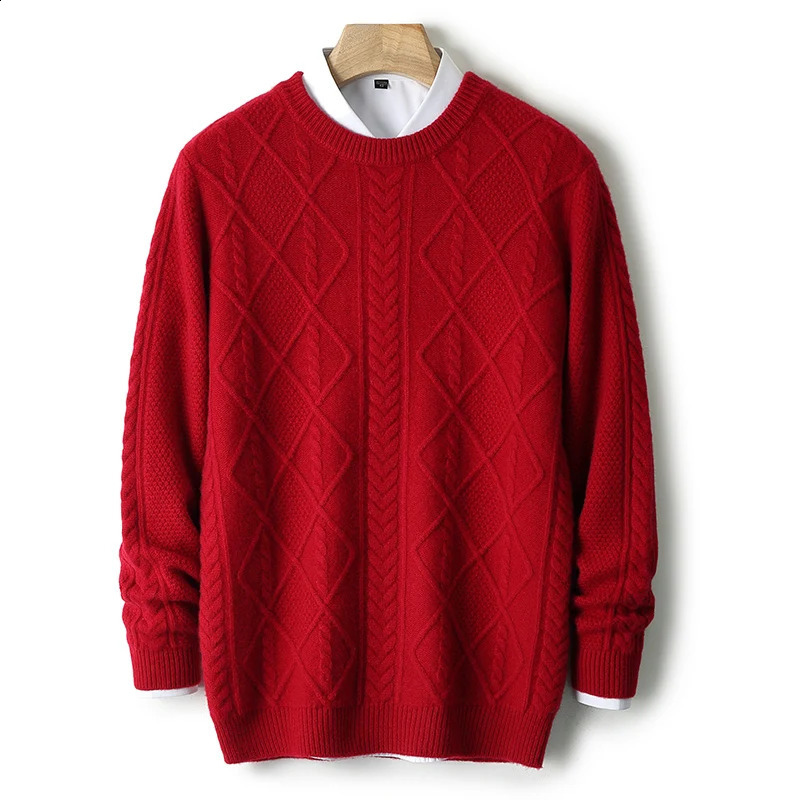 Autumn And Winter 100% Cashmere Sweater Mens Round Neck Thick Pullover Sweater Business Casual Solid Color Twisted Sweater. 240821