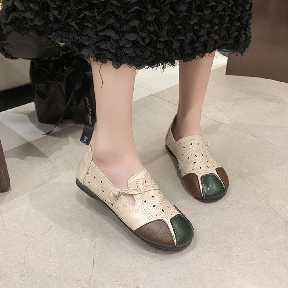 Ddmysports Spring Summer New Ethnic Style Ollow Bean Leather Soft Bottom Casual One Step Comfortable Flat Shoes OUTDOOR