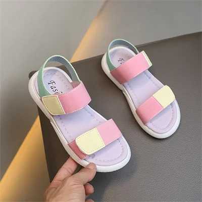 Girls non slip soft sole matching open toe pink sandals new summer girls PU outdoor fashionable sandals size 26-36 W240821