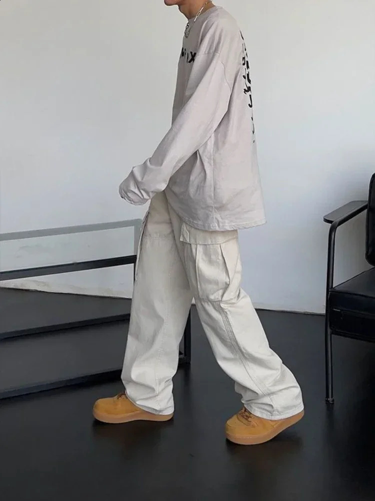 Trousers Mens Summer Straight White Wide Goods Loose Spandex Cotton Street Retro Fashion Y2k High Quality 240821