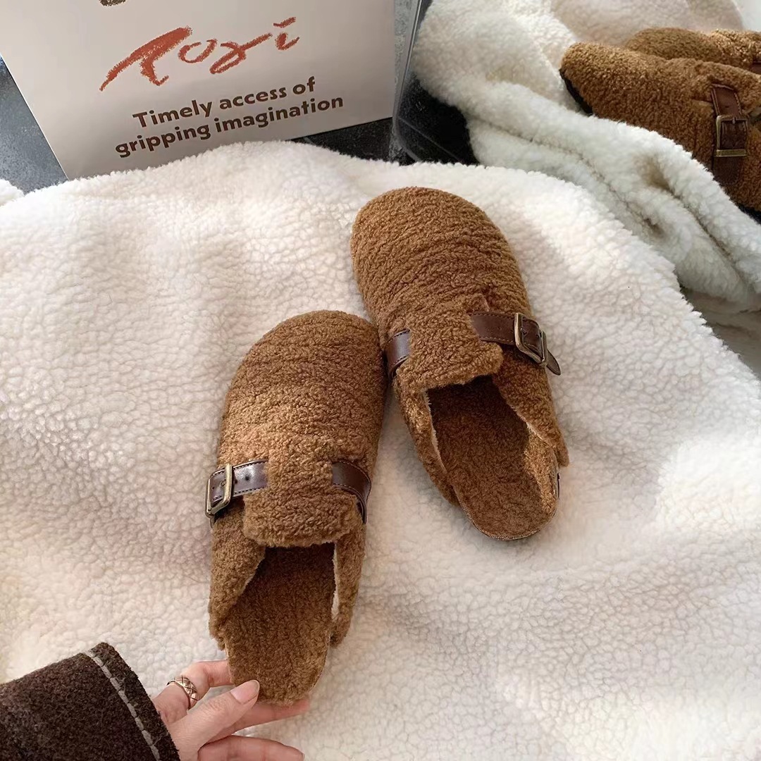 Ddmysports Su Yinyin S Warm Sweetheart Winter Thick Bottom One Line Ribbon Plush Slippers For Women Outwear OUTDOOR
