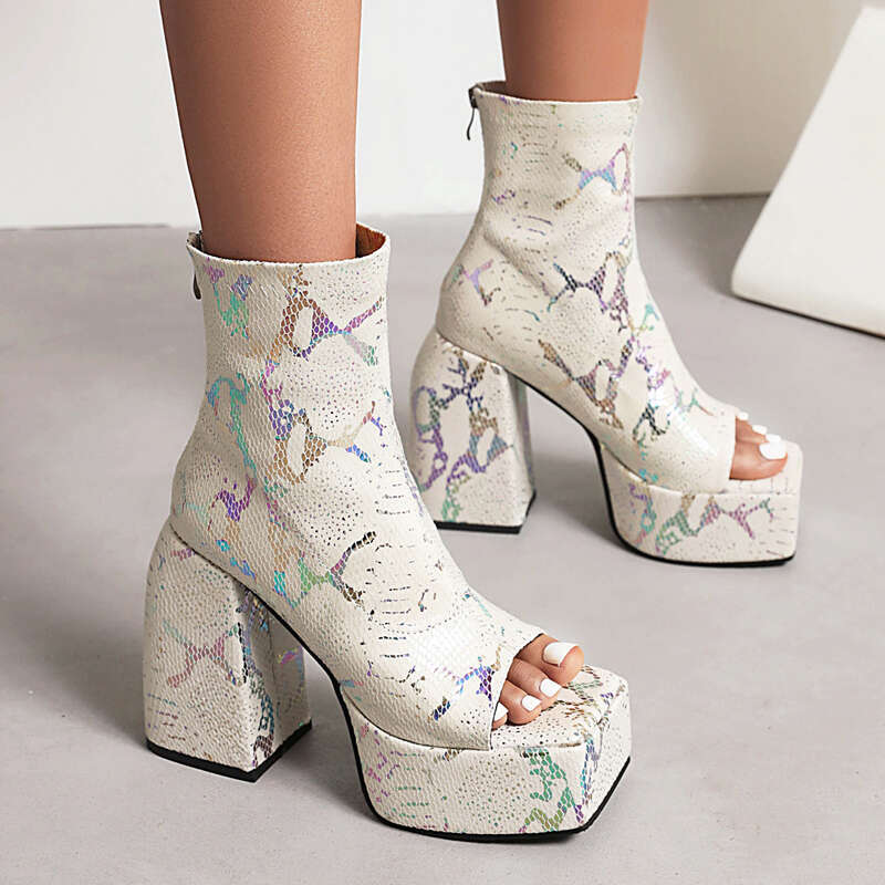 Summer Punk Style Chunky Platform Ankle For Women High Heels Gothic Peep Toe Booties Shoes Ladies Black Short Boots