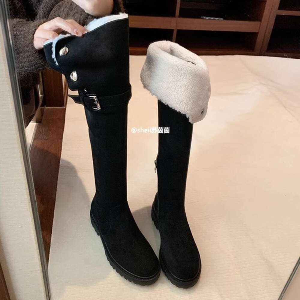 Ddmysports Same Style As Su Yinyin Cotton Snow Boots Two Pairs Of Lamb Fur Thick Heel Knee High Children S Long OUTDOOR