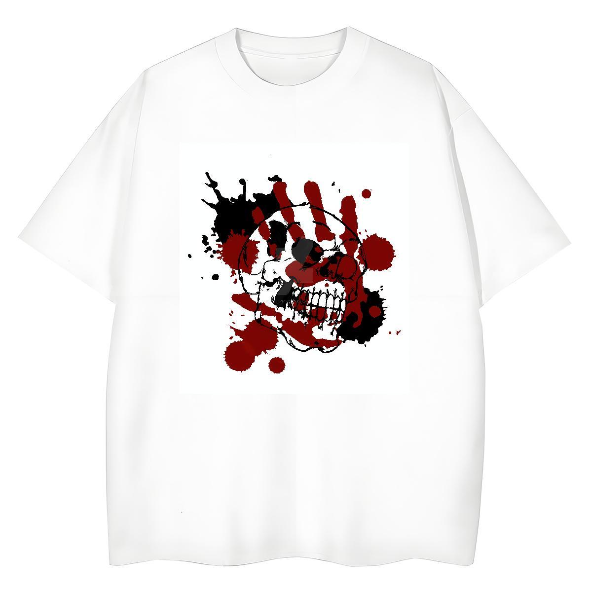 Custom Men Clothes T-Shirt 230g 100% Cotton Outdoor scary Breathable T-Shirts Loose Black White Tee Shirt