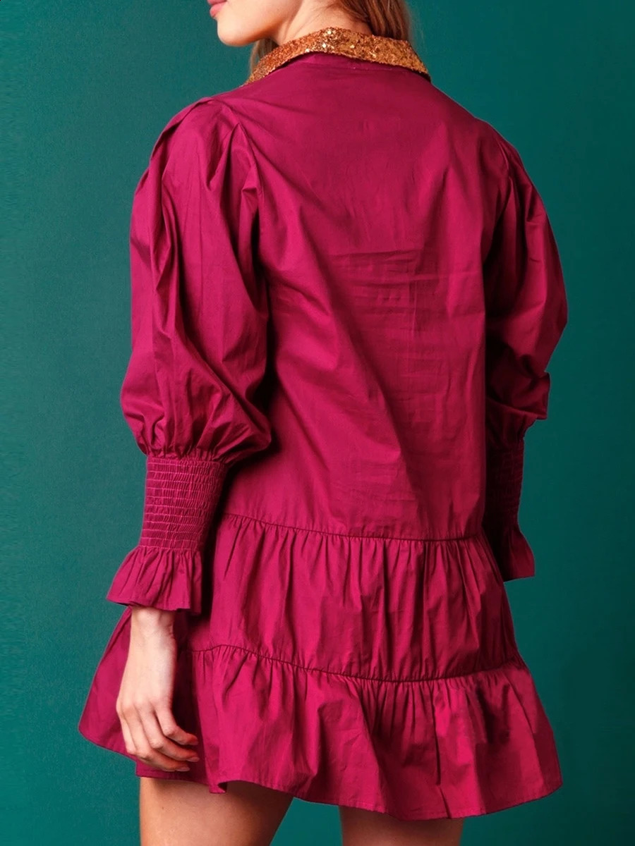 Women Sequin Christmas Nutcracker Shirt Dress Holiday Party Santa Sweatshirt Dresses Long Sleeve Tiered Mini Sundress for Prom 240821