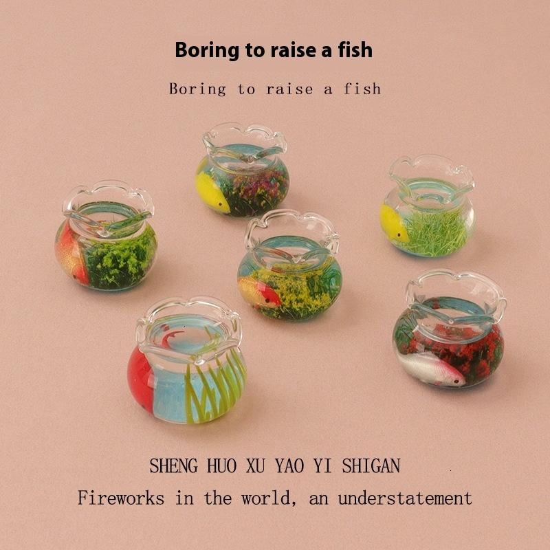 Miniature Simulation Mini Glass Koi Water Grass Fish Tank Cute Healing Micro Landscape Baby House Decoration Ornament OB11
