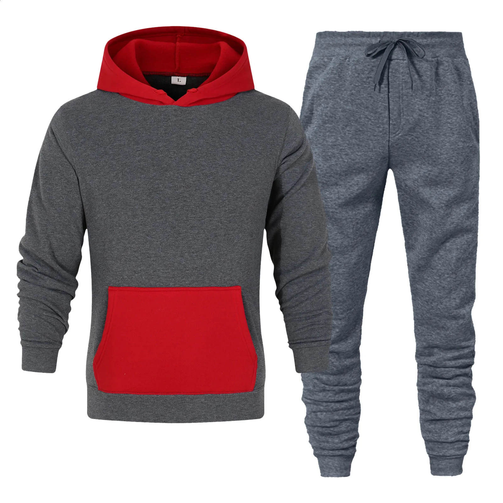 Color matching hoodie set autumn and winter fleece hoodie sweatpants sport suits Mens clothing 240821