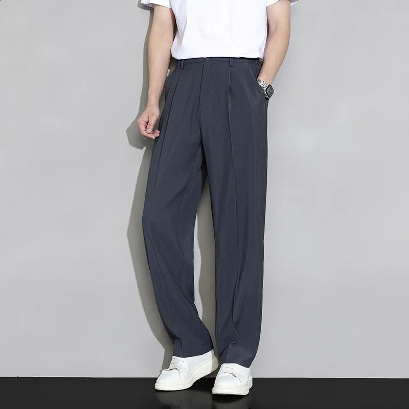 Summer Solid Color Fashion Straight Pants Man High Street Casual Zipper Pockets Button Loose Korean Style All-match Trousers 240820
