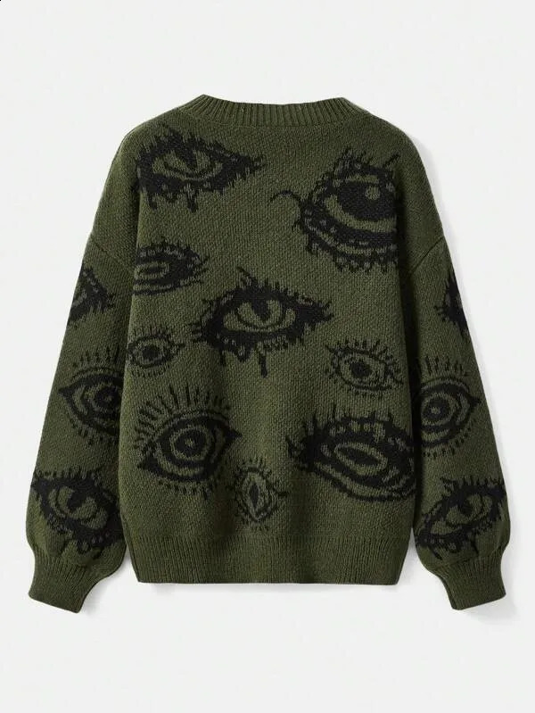 Traf Womens sweater eyes y2k pullovers Knit wear Winter clothes women vintage Female clothing long sleeve tops Oversize 240821CJ
